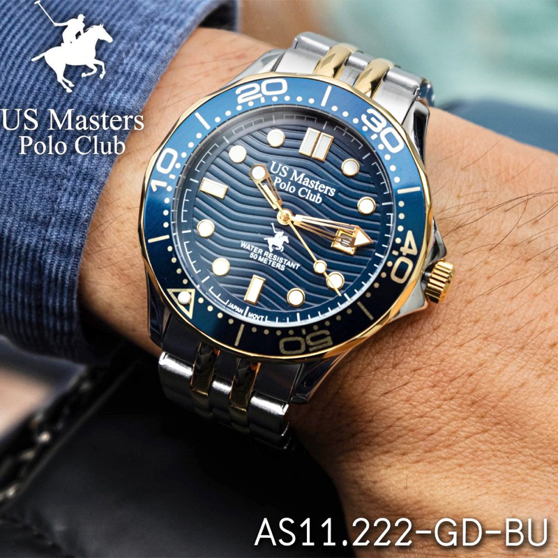 US Master Polo Club💢แบรนด์แท้💯% ประกันศูนย์1ปี‼️Usm-230707🎗️เก็บโค๊ดลดเพิ่ม🎗️Stainless Steel นาฬิกาผู้ชาย