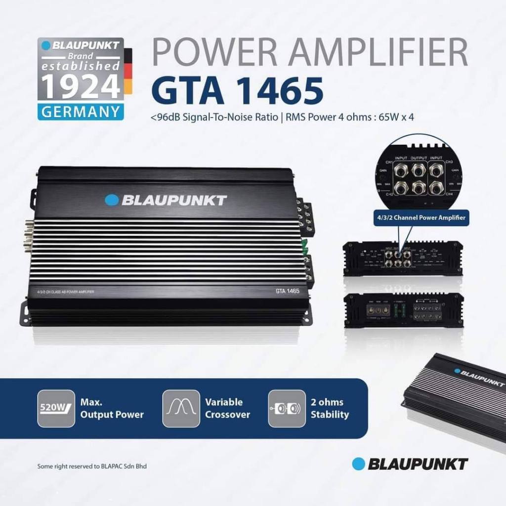 BLAUPUNKT GTA 1465 เพาเวอร์แอมป์ Class-AB 4 CH. กำลังขับสูงสุด 65W x 4 มาพร้อมชุดสาย