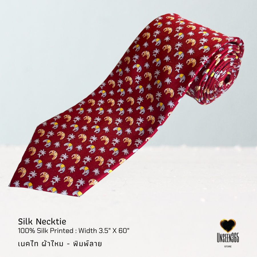 เนคไทผ้าไหม พิมพ์ลายช้างแดง TE 10 Silk necktie printed (Limited edition) จิม ทอมป์สัน Jim Thompson