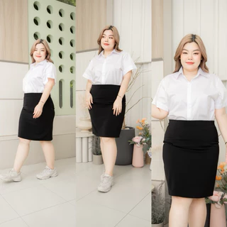 ❤️ไซส์ใหญ่❤️ กระโปรงนักศึกษา ทรงเอสาวอวบ ผ่าหลัง มียาว20-22-24-26 ผ้ายืดฮานาโกะสีดำ