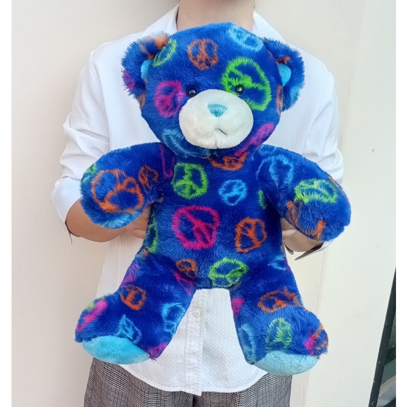 ตุ๊กตาหมีบิ้วอะแบร์ รุ่น Build A Bear Teddy Blue Peace Sign Friendship ขนาด 15 นิ้ว