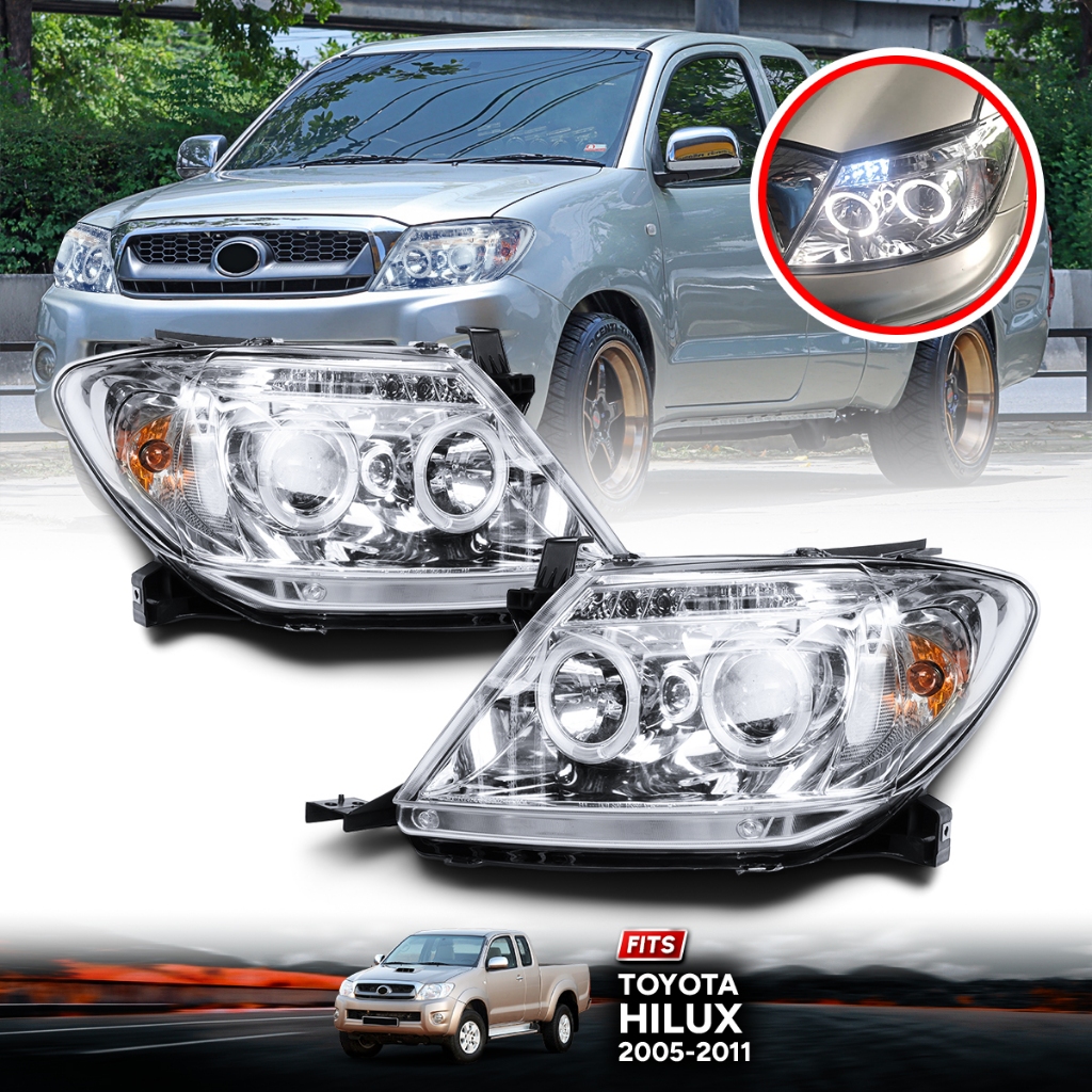 ไฟหน้า PROJECTOR TOYOTA วีโก้ ไฟตา ไฟแต่ง VIGO ปี 2005 - 2010 สีขาว มุมส้ม ไฟ LED