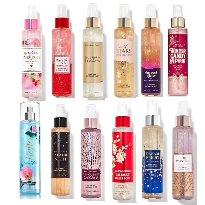 Bath & Body Works  แบบ Shimmer mist กลิ่น gingham gorgeous , Hello Beautiful , Sunset Glow , Winter 