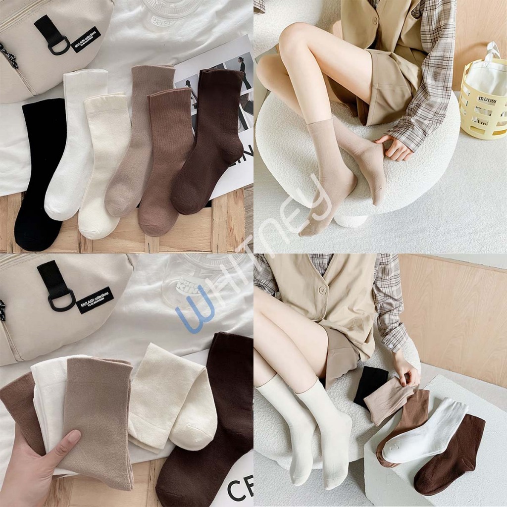 ❤️ถุงเท้าข้อยาว สีพื้น สไตล์เกาหลี ⭐️ เนื้อนุ่ม(ES37)