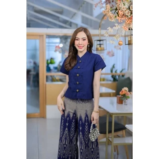 เสื้อคอจีนผ้าฝ้ายเชียงใหม่ สีพื้นแขนสั้น