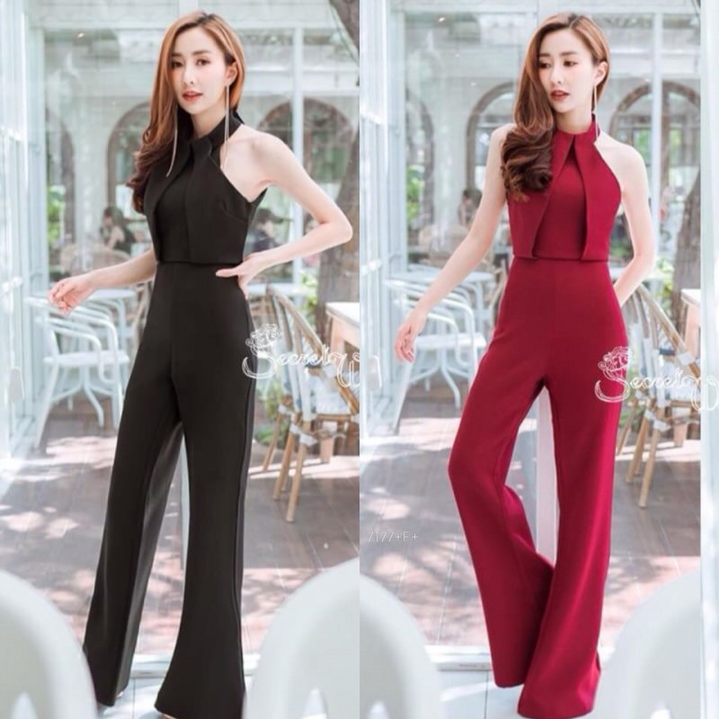 7177 umpsuit จั้มสูทคอปีน ทรงคว้านไหล่