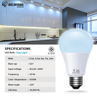 IRIS OHYAMA หลอดไฟ LED bulb Daylight ไฟ LED 6500K ขั้ว E27 3.5W 4.5W 6W 7W 10W ใช้ได้นาน15 ปี (30,000ชม.)แพ็ค 2/3/6