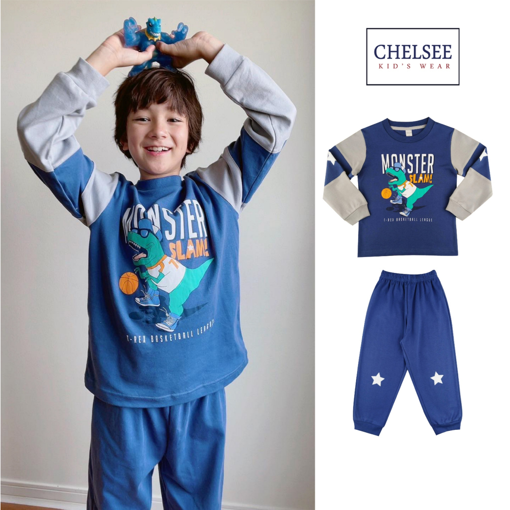 Chelsee ชุดนอนแขนยาว เด็กผู้ชาย รุ่น 127967 ลาย Monster อายุ 2-12 ปี ผ้า 100%Cotton Interlock ผ้านิ่ม ไม่หนาไม่บาง
