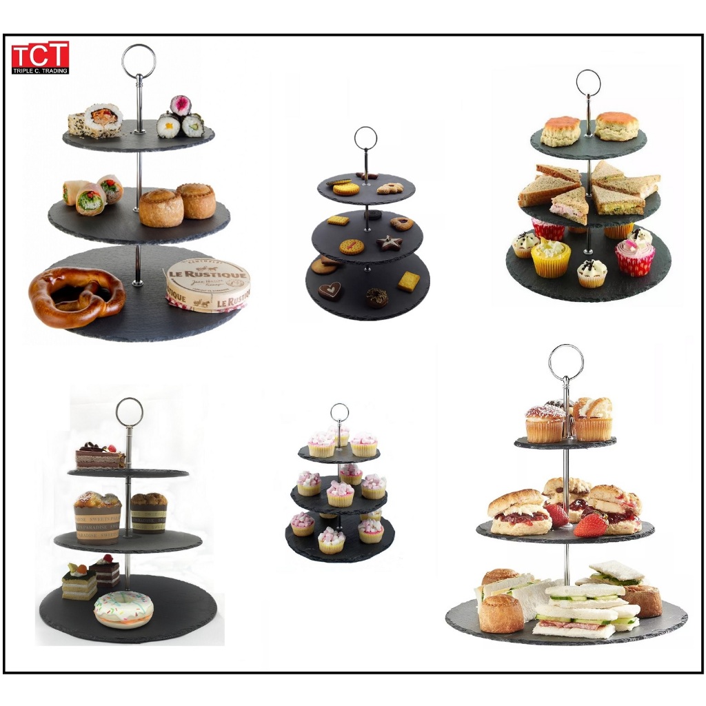 ชุดขาตั้งพร้อมแผ่นหิน 2และ 3 ชั้นทรงกลม สำหรับวางอาหาร ชั้นวางเค้ก ถาดหินวางอาหาร ที่โชว์อาหาร 2/3-Tier Stand Slate - รูปที่ 7