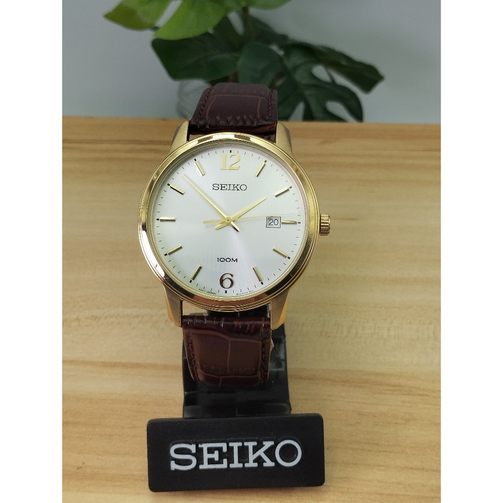 นาฬิกาผู้ชาย  SEIKO Quartx รุ่น SUR252P1 สีทอง สายหนัง กล่อง+ใบรับประกัน ศูนย์