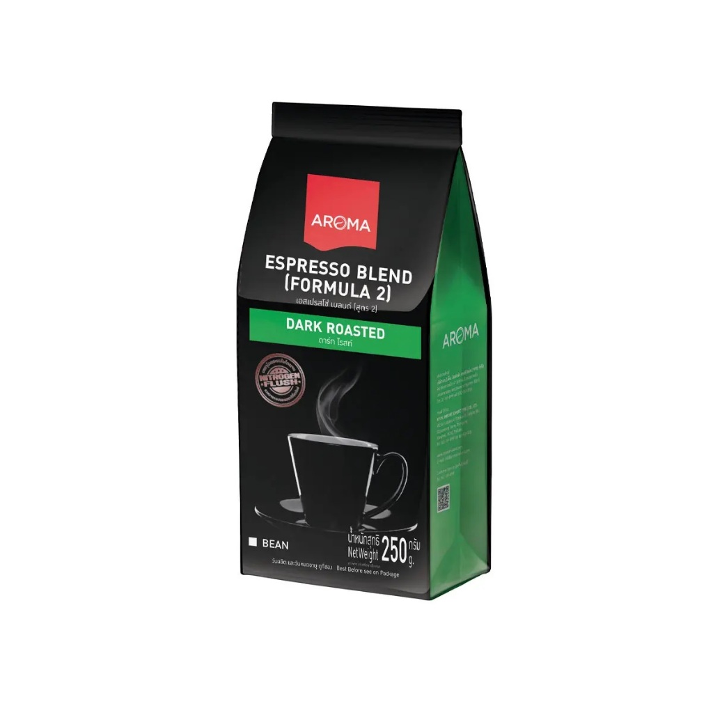 Aroma Coffee เมล็ดกาแฟคั่ว Aroma Espresso สูตร 2 (ชนิดเม็ด) (250กรัม/ซอง)