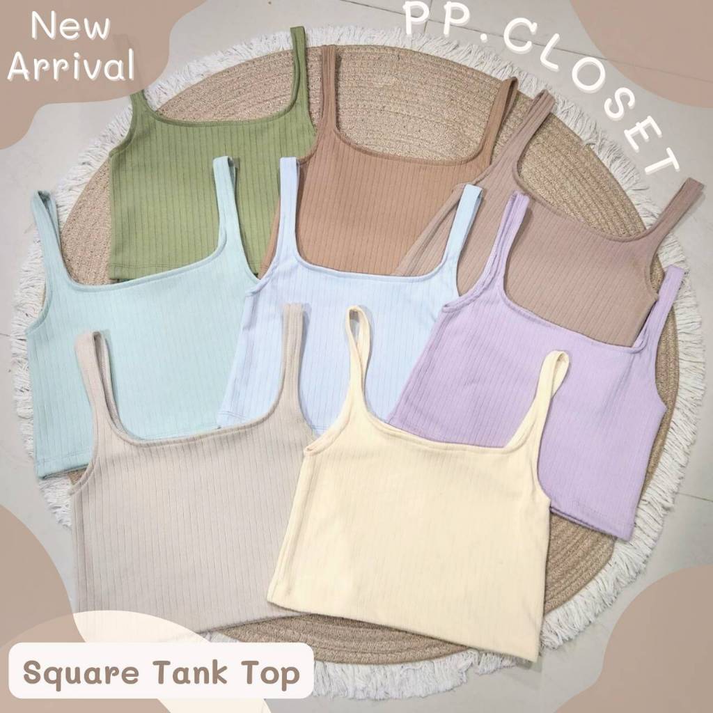 PP♡CLOSET💕 RIB Square Tank Top เนื้อผ้านิ่มใส่สบาย