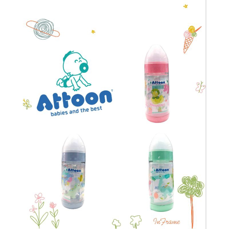 Attoon ขวดนมแอทตูน ขวดนมรุ่น Color Slim ลายไดโนเสาร์( คอแคบ 5oz.)