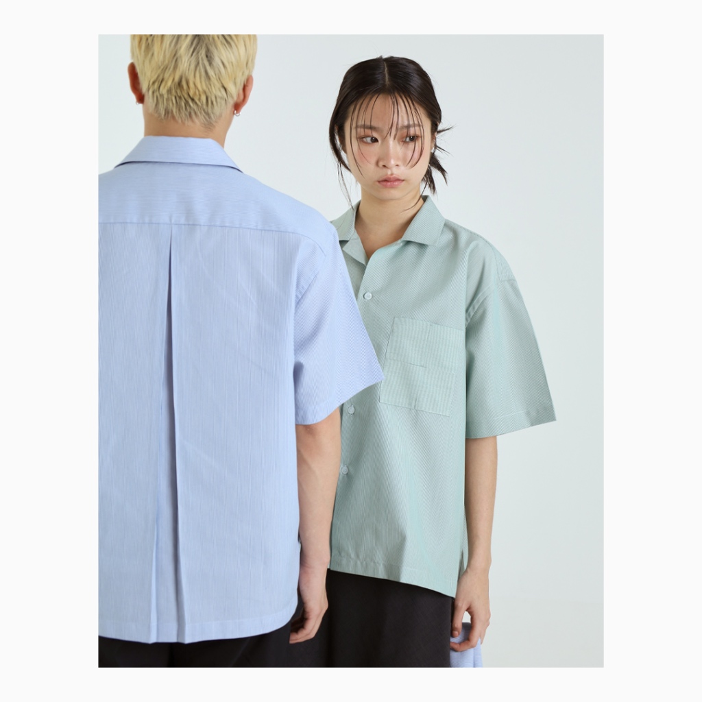 Short sleeves shirt in green stripe / blue stripe