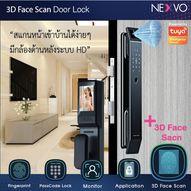 [Digital door lock] - กลอนประตูอัจฉริยะ 3DL-SW04 บานผลัก เปิดได้โดย Face Scan สแกนลายนิ้ว รหัส IC Card จอแสดงคนกดกริ่ง
