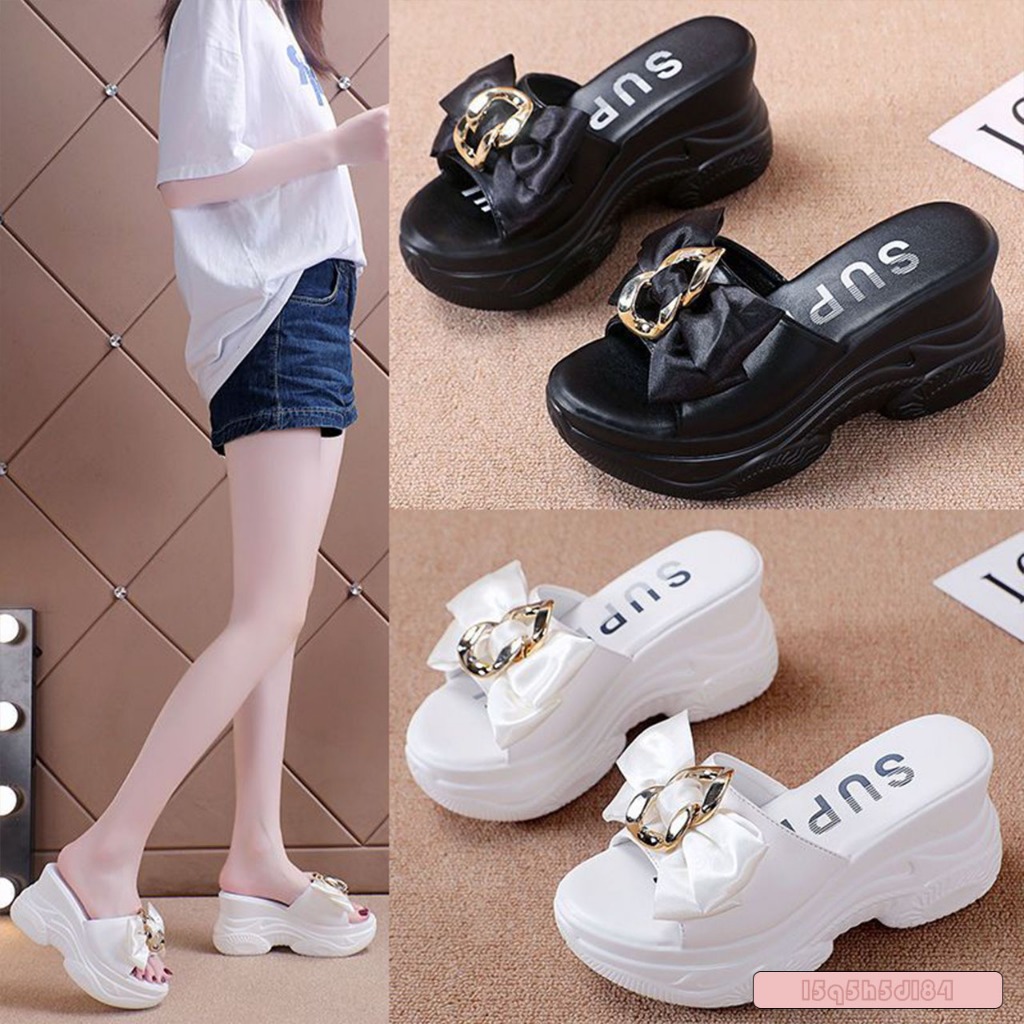 💥hot sale！รองเท้าแตะส้นสูง👠 แฟชั่นเกาหลี ส้นหนา ดีไซน์เฉพาะตัว โบว์ ส้นสูง 9cm.size 34-39💕