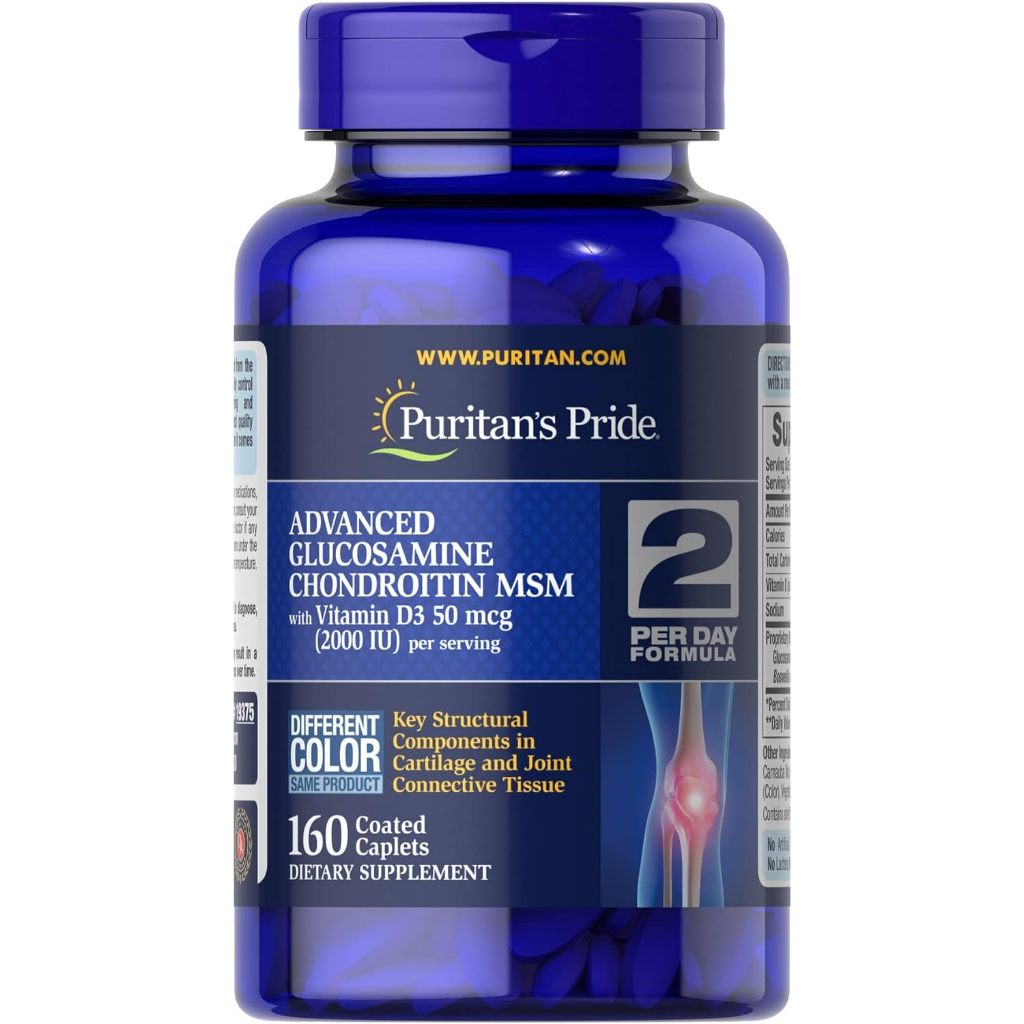 [ของแท้ 100%] PURITAN'S PRIDE ADVANCED GLUCOSAMINE CHONDROITIN MSM + D3 50 mcg 2000 IU