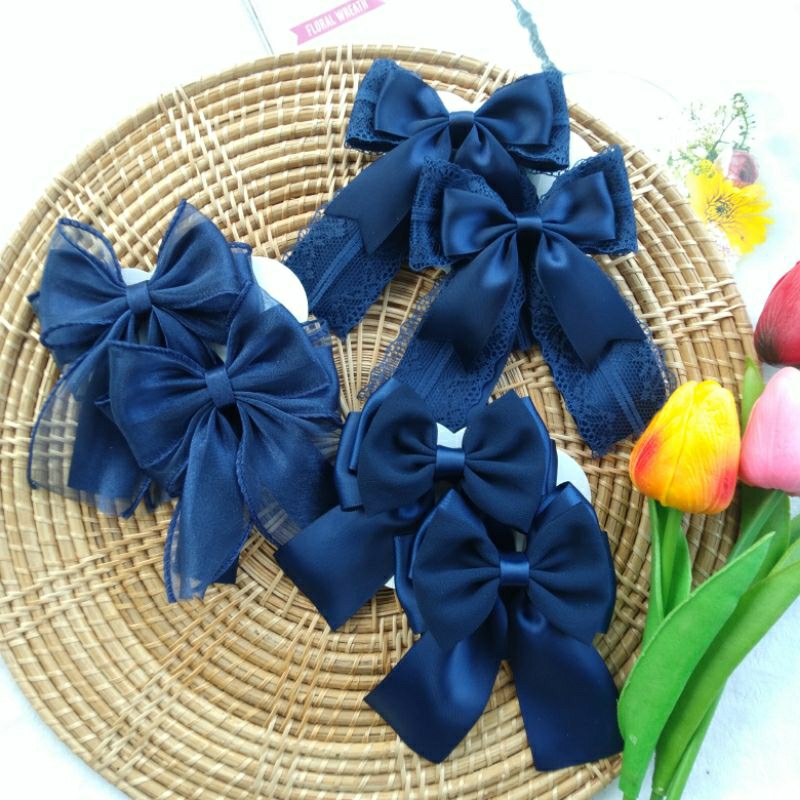 กิ๊บโบว์ติดผมนักเรียนสีกรม(ราคา/1คู่)สำหรับเด็กโตขนาด10cm.