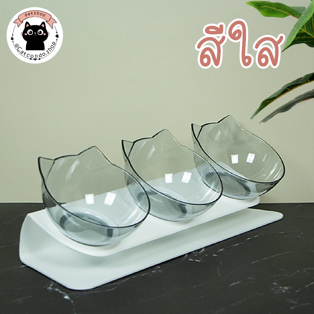 🌵 ชาม3ถ้วย ชามให้อาหารแมว ชามให้อาหารสุนัข หมา ชามอาหารสัตว์เลี้ยง แบบคู่ เอียง15องศา ป้องกันกระดูกสันหลัง 3หลุม 🌵 รูปที่ 4