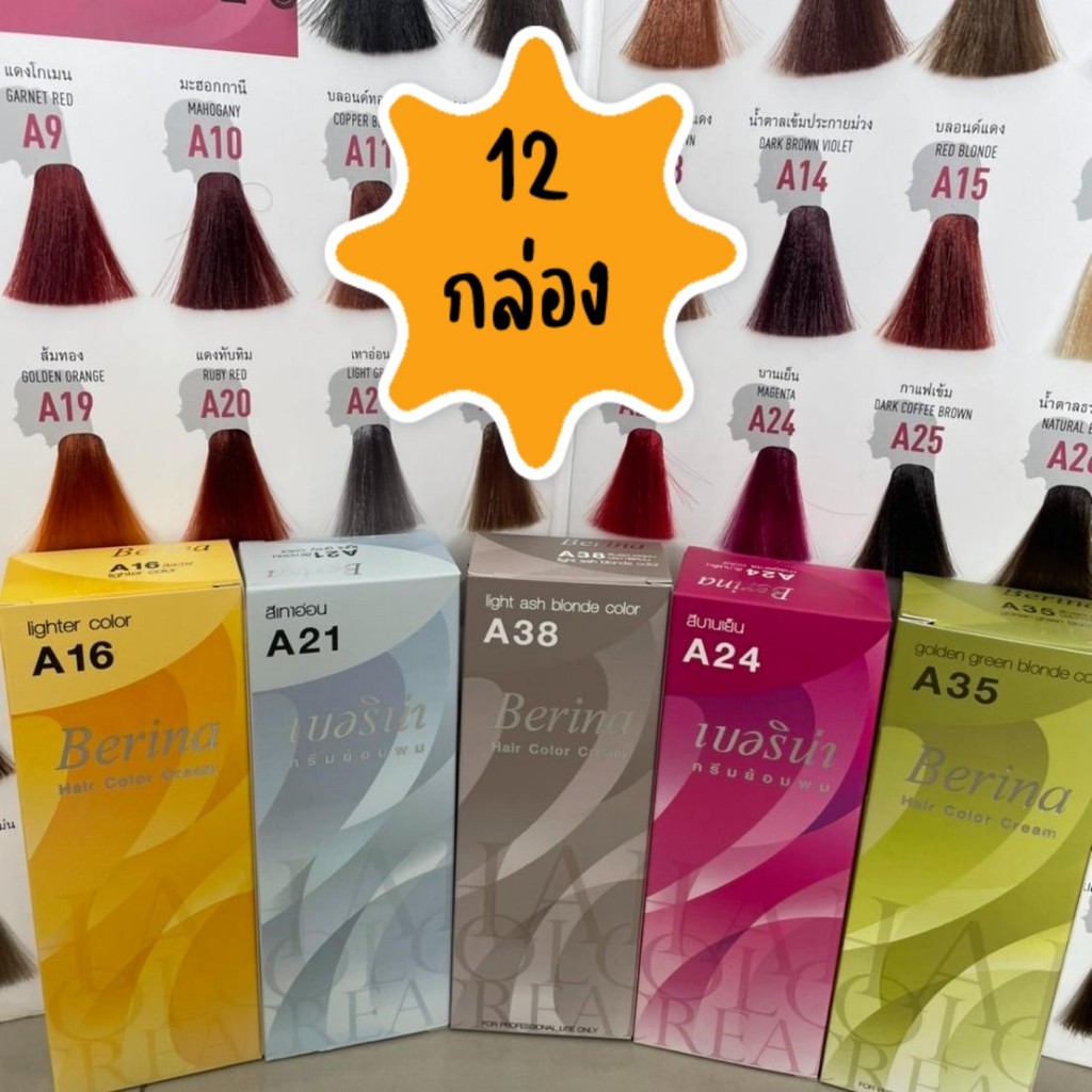 (1โหล-12ชิ้น) Berina สีย้อมผม เบอริน่า สีสวย ติดทน 47เฉดสี