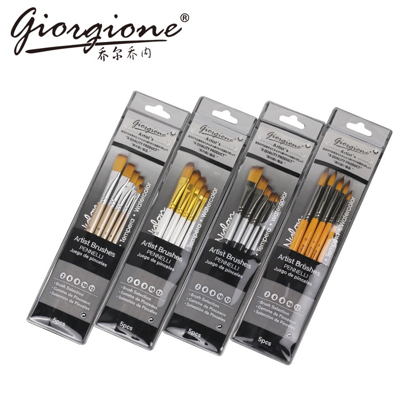 พู่กัน ชุดพู่กัน Giorgione 5 ด้าม (1 แพ็ค) พู่กันระบายสี พู่กันกลม พู่กันสีน้ำ พู่กันสีอะคริลิค พู่กันสีน้ำมัน