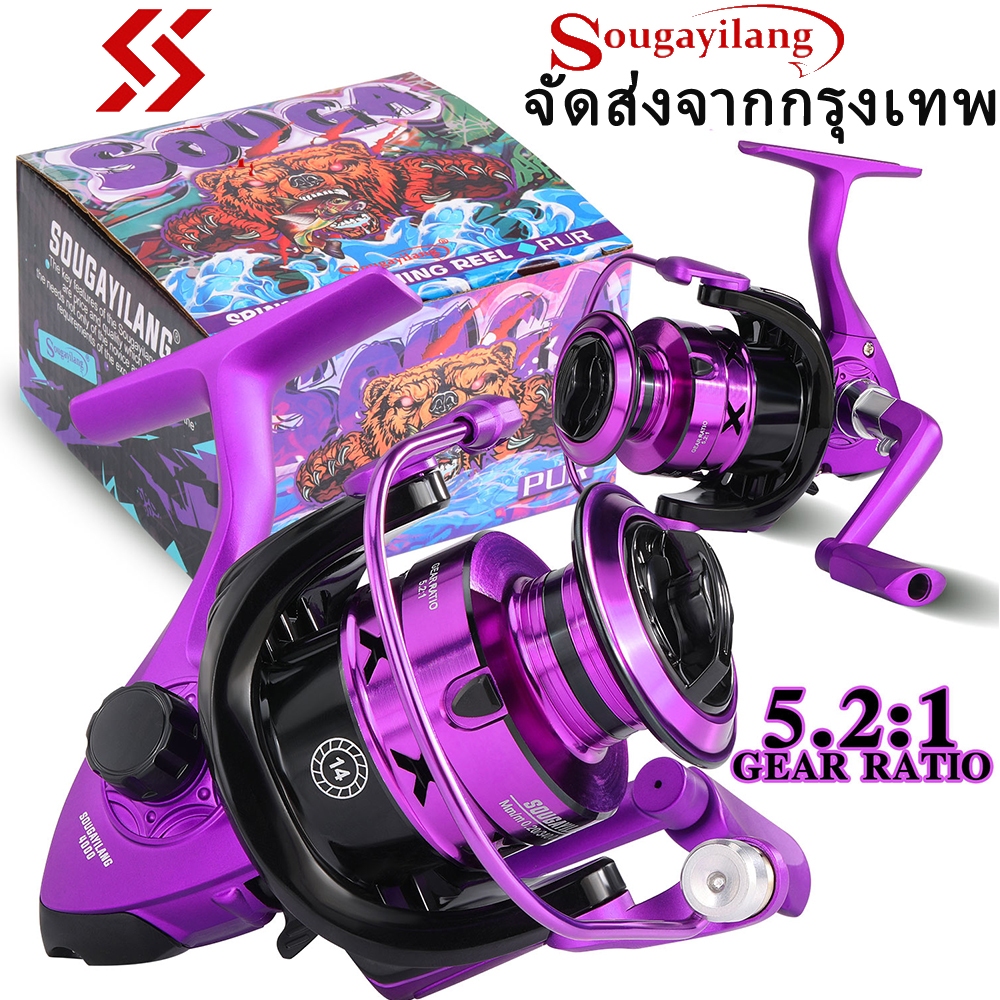 Sougayilang รอกหมุน1000-7000อัตราทดรอกตกปลา 5.2:1 พร้อมที่จับพับได้ น้ำเค็มหรือตกปลาน้ำจืดกลางแจ้งเบ็ดตกปลา รอกตกปลาคันเ