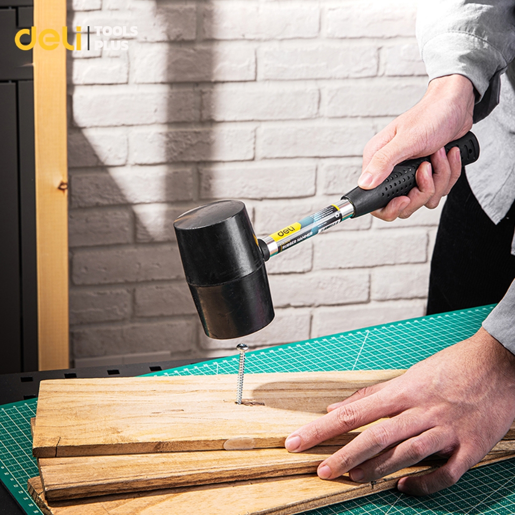 Deli ค้อนยาง ค้อนตอกสมอบก ด้ามไฟเบอร์ 16 ออนซ์ จับถนัดมือ เหมาะสำหรับงานช่างทั่วไป Rubber Hammer - รูปที่ 3