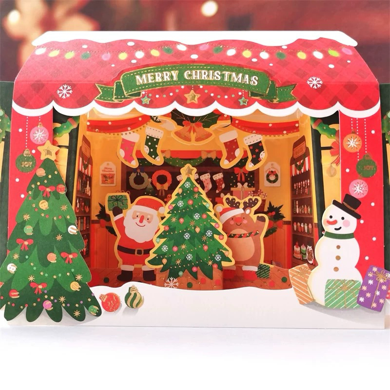 🌲🎅🏻การ์ด Christmas 3D ไซส์ใหญ่ งานพรีเมียม พิมพ์ฟลอยด์ทอง สามารถตั้งได้ มาพร้อมซอง