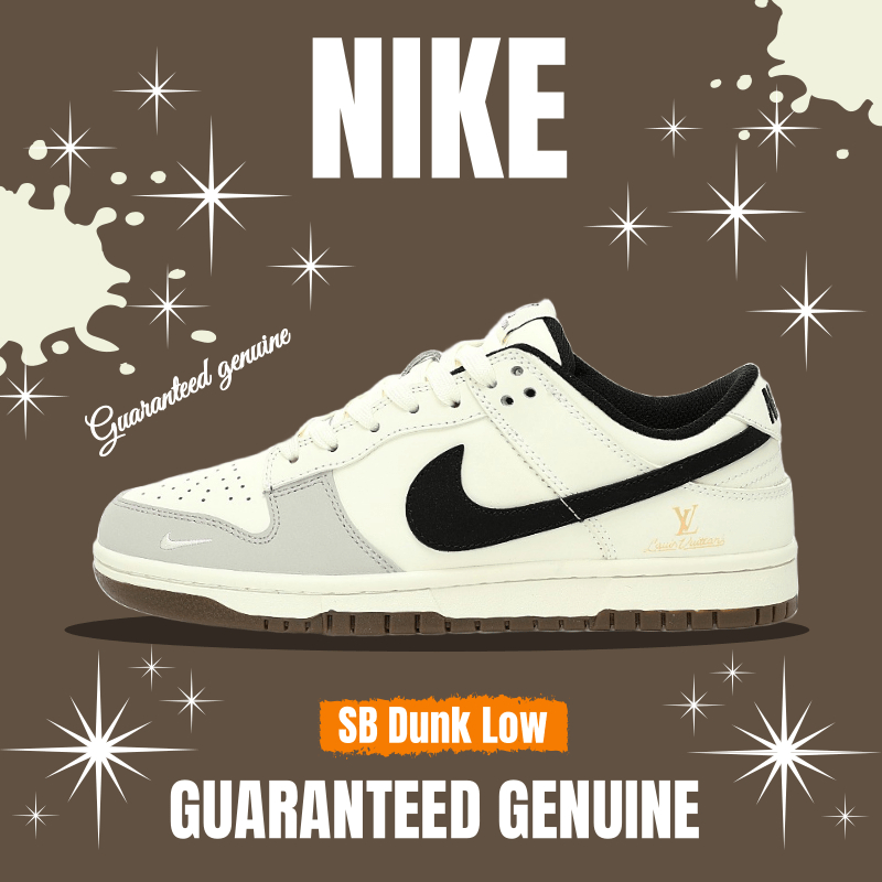 （จัดส่งฟรี）Louis Vuitton x Nike SB Dunk Low"Beige/Black/Gold LV" องเท้าผ้าใบ รองเท้า JH8037-919