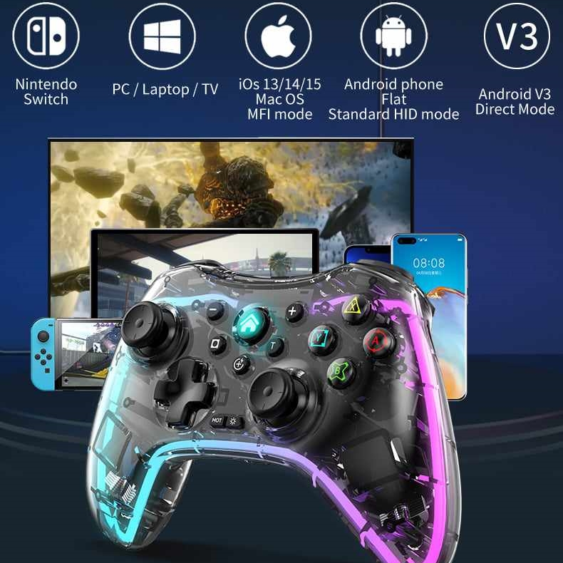 จอยบูลทูธ RGB มีไฟ ระบบสั่น รองรับ Switch PC steam IOS Android V3 PS3 PS4 PS5 รับประกัน 1ปี