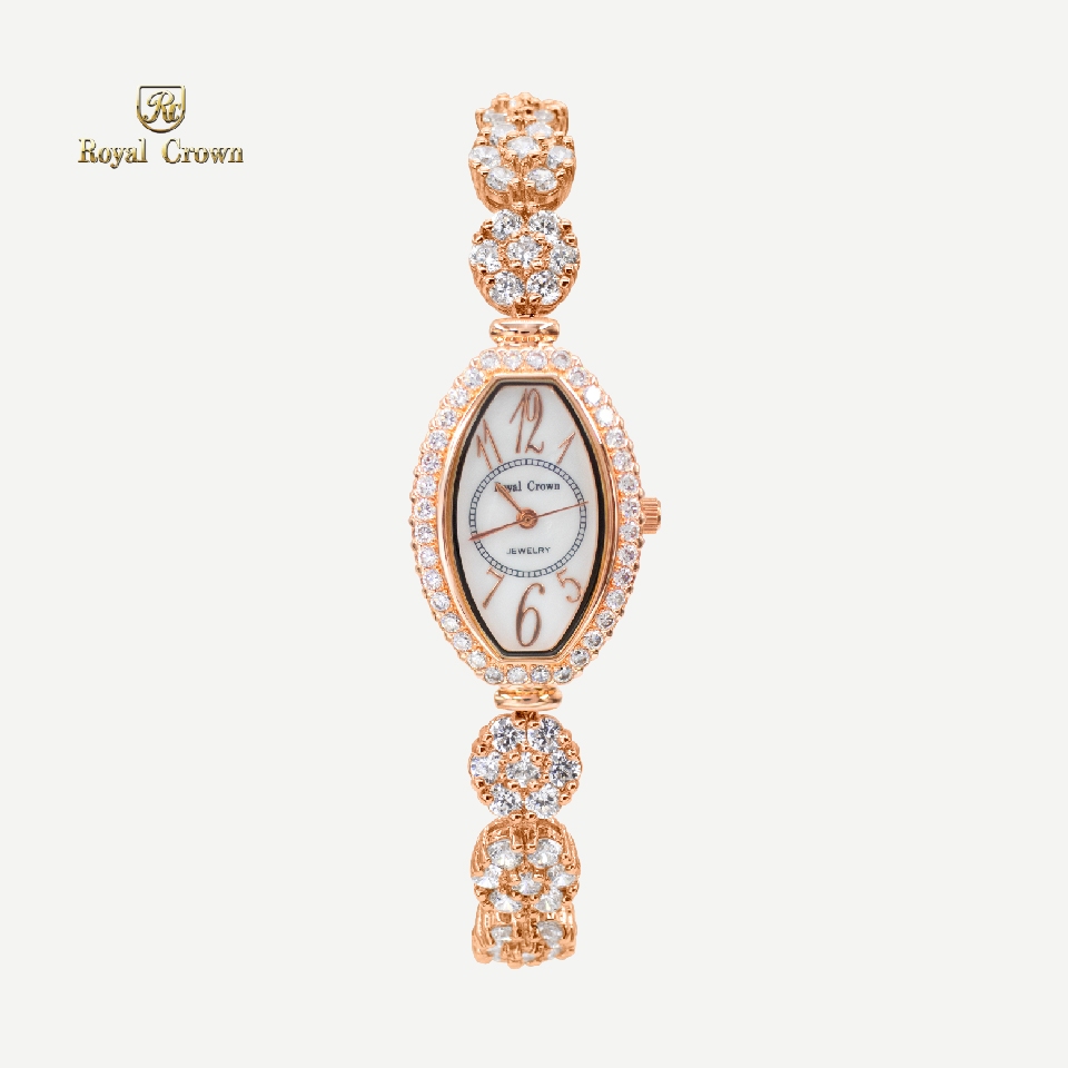 Royal Crown รุ่น 3813L แบรนด์เนมแท้ นาฬิกาข้อมือผู้หญิงเล็กๆกันน้ำ ล้อมเพชร  -  Vayo Jewelry