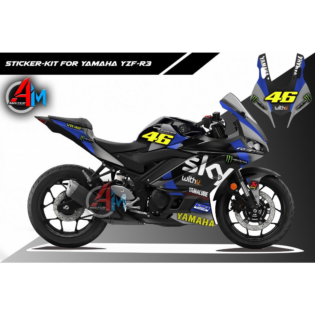 (เลือกสีด้านใน) [เกรด Premium Basic] ชุดสติ๊กเกอร์ Yamaha YZF-R3 2021 (TT SKY Racing)