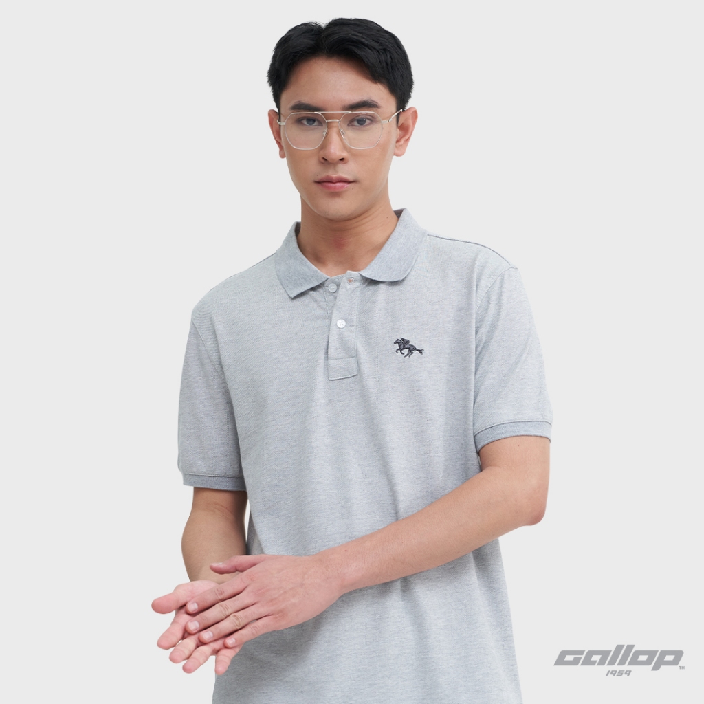 GALLOP : Men's Wear PIQUE POLO SHIRTS เสื้อโปโล ผ้าปิเก้ สีพื้น รุ่น GP9068 สี Silver Gray - เทา / ร
