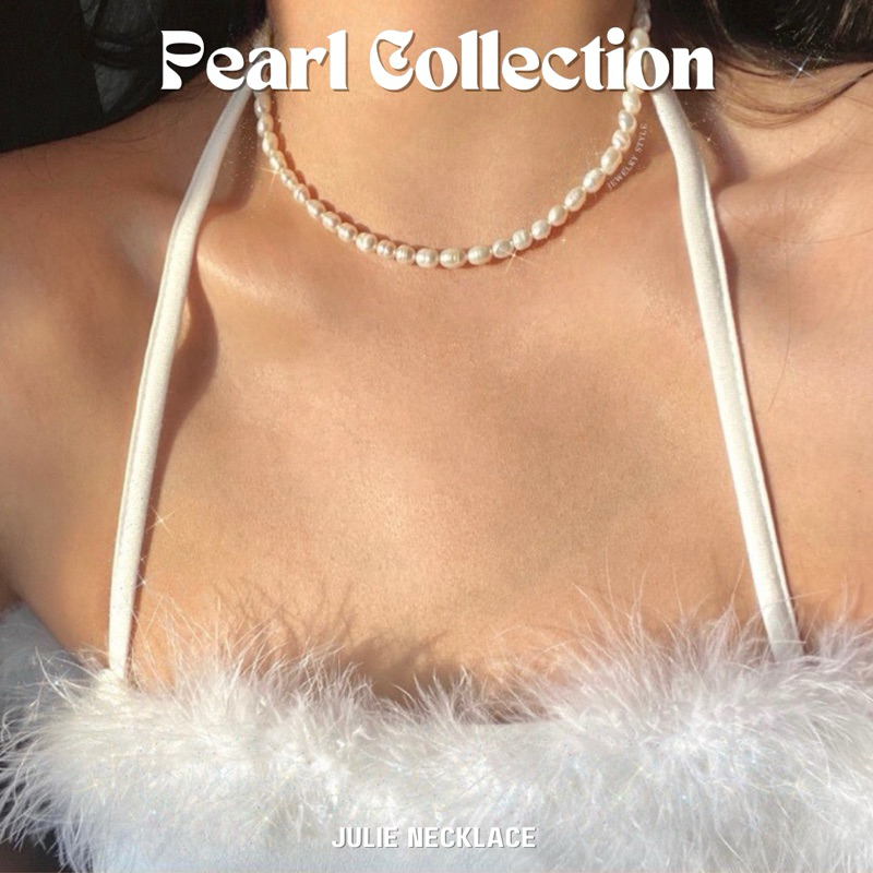JULIE NECKLACE [ โค้ดลด 5% ] สร้อยไข่มุกธรรมชาติ 4-5 มิล วัสดุสเเตนเลส ไม่ซีดจาง ใส่สบาย สร้อยมุก ไข่มุกน้ำจืด