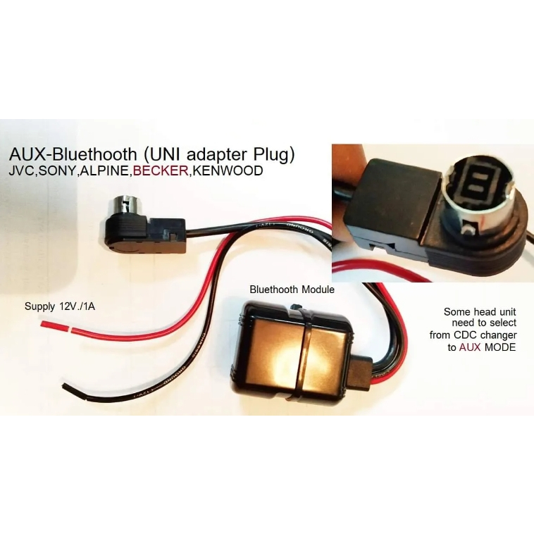 ปลั๊ก AUX Bluetooth ผ่านช่อง CD changer วิทยุรถ JVC KENWOOD ALPINE SONY BECKER MERCEDES-BENZ MITSUBI