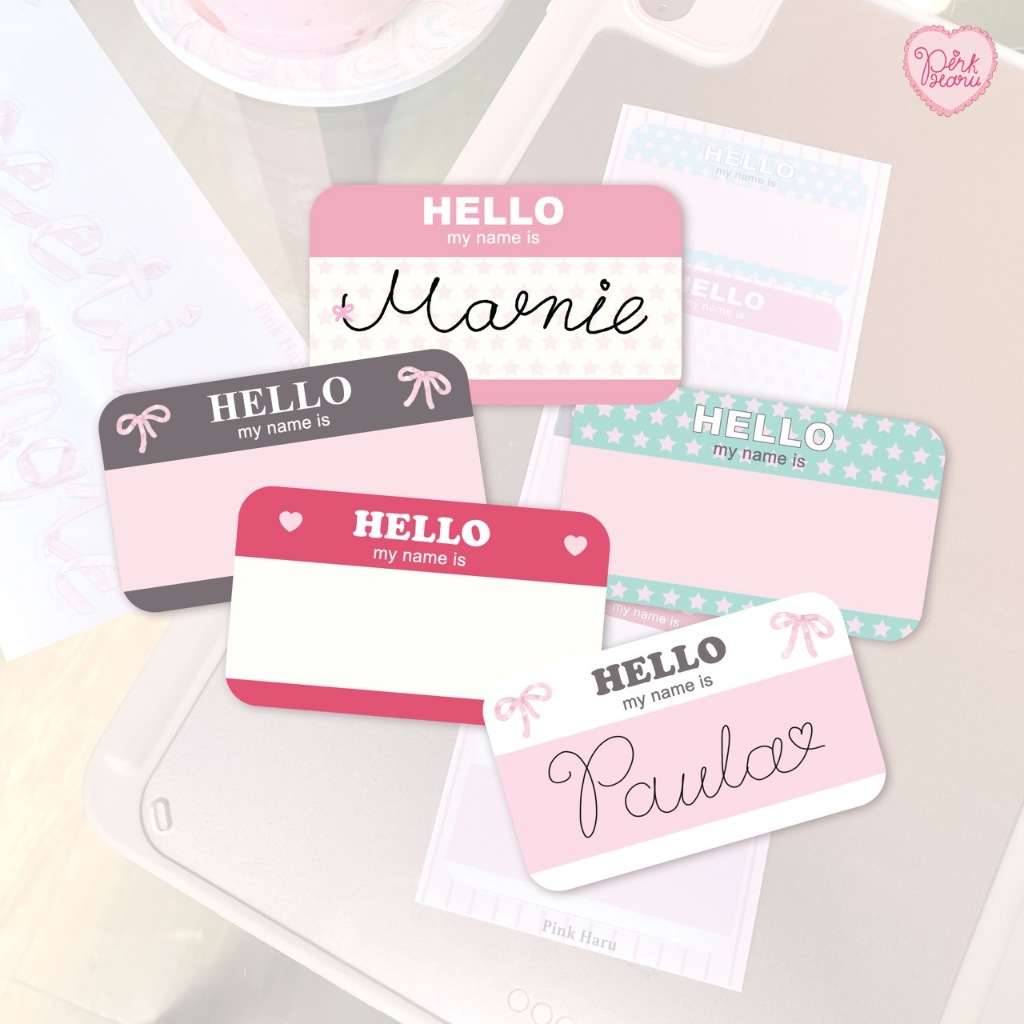 PinkHaru l Name Tag Stickers สติ๊กเกอร์ Hello my name is