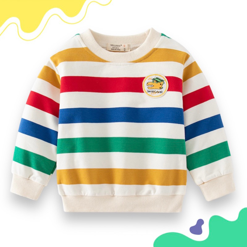 AB137 เสื้อแขนยาวเด็ก ลายริ้วสีสดใส แฟชั่นเด็กเกาหลี พร้อมส่งในไทย