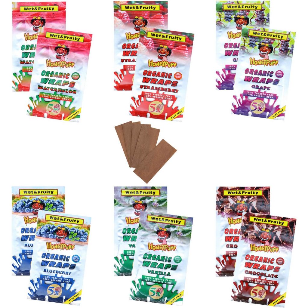 Honeypuff กระดาษบรั้น มี7กลิ่น7รสชาติ HONEYPUFF ORGANIC WRAPS 5 BLUNTS 110mm