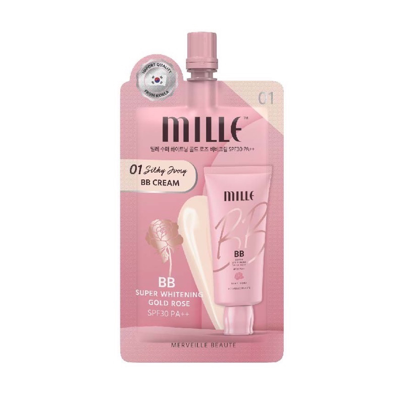 (1 ซอง) Mille บีบีครีมซองชมพู Super Whitening Gold Rose BB Cream 6g.