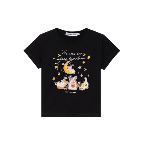 VVS "You can try again tmr" Baby tee - Black