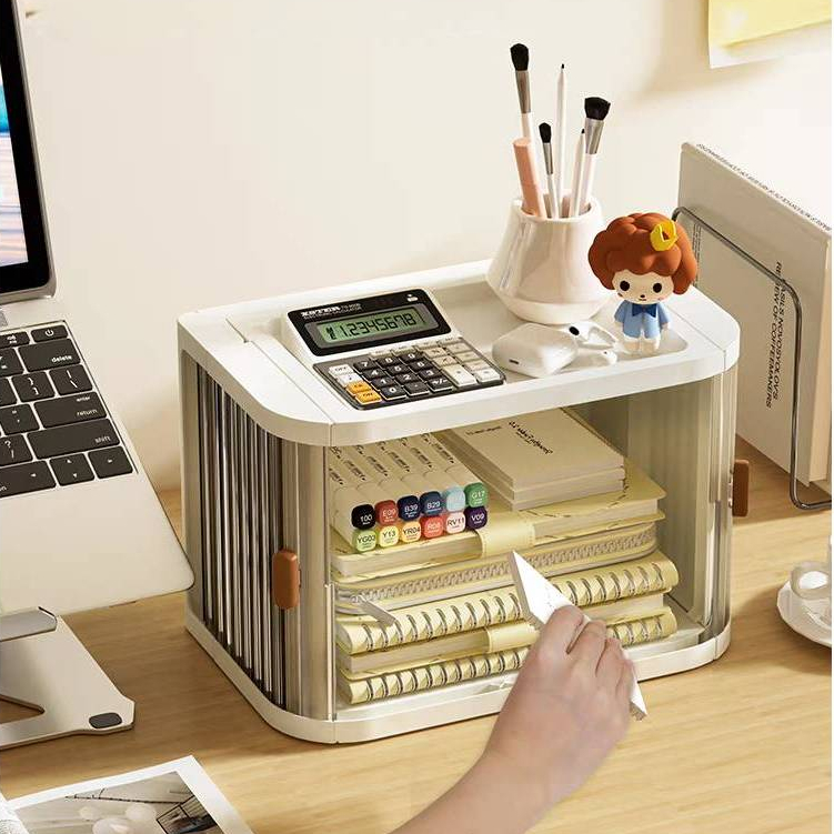 กล่องเก็บของ Mini แบบตั้งโต๊ะ ขนาดเล็ก น่ารัก น่าใช้ พับเก็บได้ ดีไซน์บานเปิดแบบสไลด์โค้ง ใส่เครื่องสำอาง ของใช้จุกจิก
