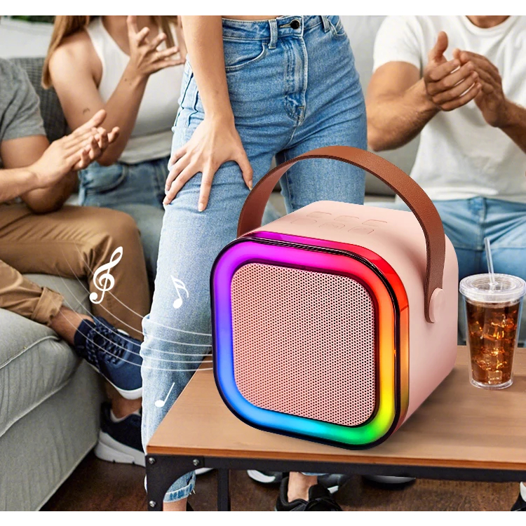 K12 ลำโพงบลูทูธ ลำโพงบลูทูธช่วยสอน Blutooth Karaoke Speake ไมโครโฟนคู่ ลำโพงร้องคาราโอเกะ มีแสงไฟสีรุ้งสวย