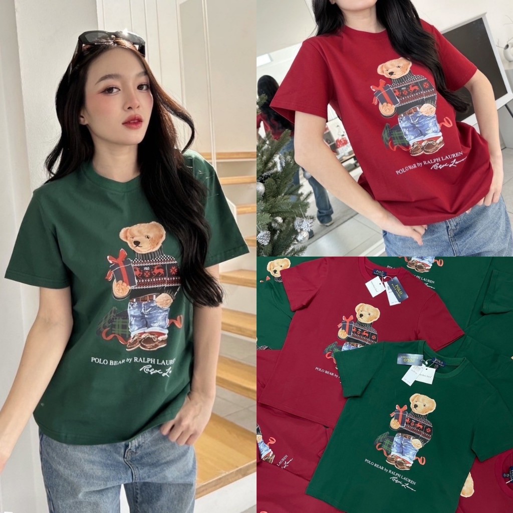 Xmas T-shirt เสื้อยืดแบรนด์ดัง ดีเทลสกรีนลายน้องหมี ในธีมคริสมาสตร์ น่ารักสดใสมากค่า เนื้อผ้าคอตตอนอย่างดี