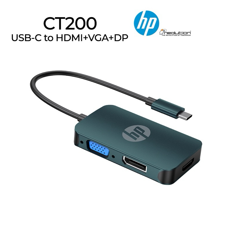 Converter HP DHC-CT200  USB-C to HDMI+VGA+DP หัวแปลงสาย type C to HDMI +VGA +DP Port