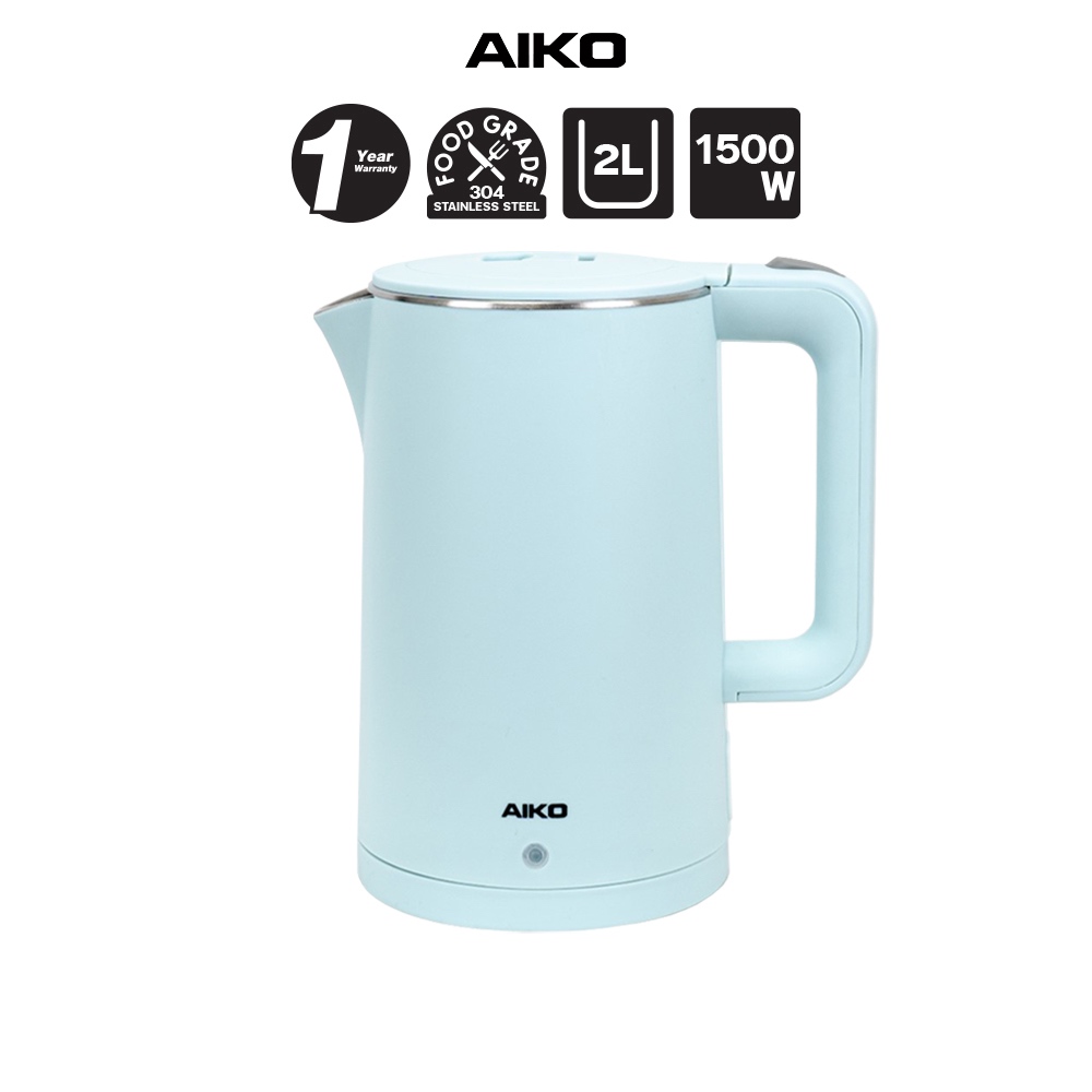 AIKO AK-K200 สีฟ้า เหยือกต้มน้ำร้อน 2 L สแตนเลสฟู้ดเกรด 304 ***รับประกันการใช้งาน 1 ปี