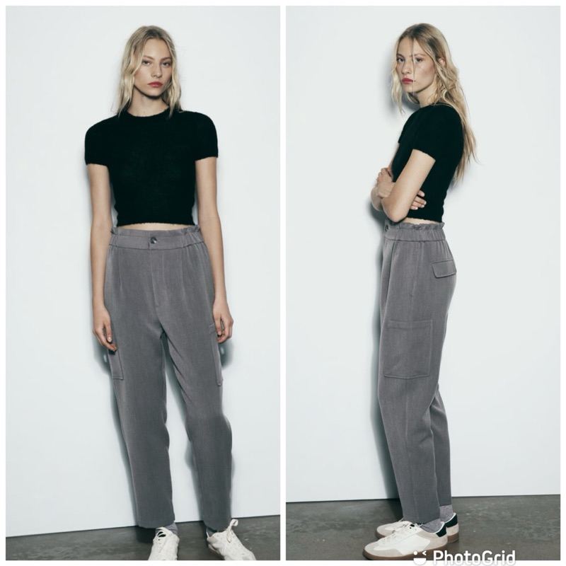 Zara baggy pant size S ของใหม่ 💚 ผ้าดีทรงสวย 🖤