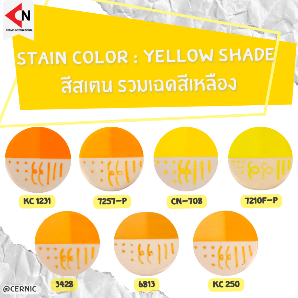 (YELLOW SHADE) CERAMIC STAINS COLORS สีสเตน รวมเฉดสีเหลือง สีเคลือบเซรามิค ขนาดบรรจุ 100 กรัม/ขวด