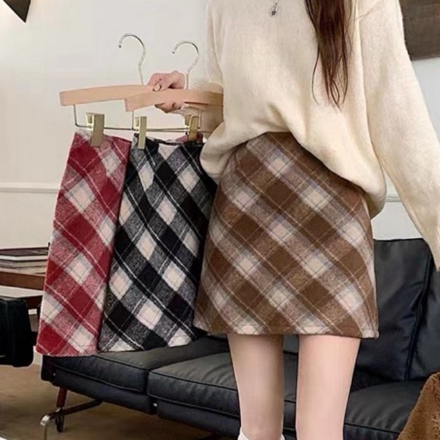 PT closets ♡ กระโปรงทรงเอ(แบบสั้น) ลายสก็อต ซับในกางเกง เก็บทรงสวย #INT S-XL