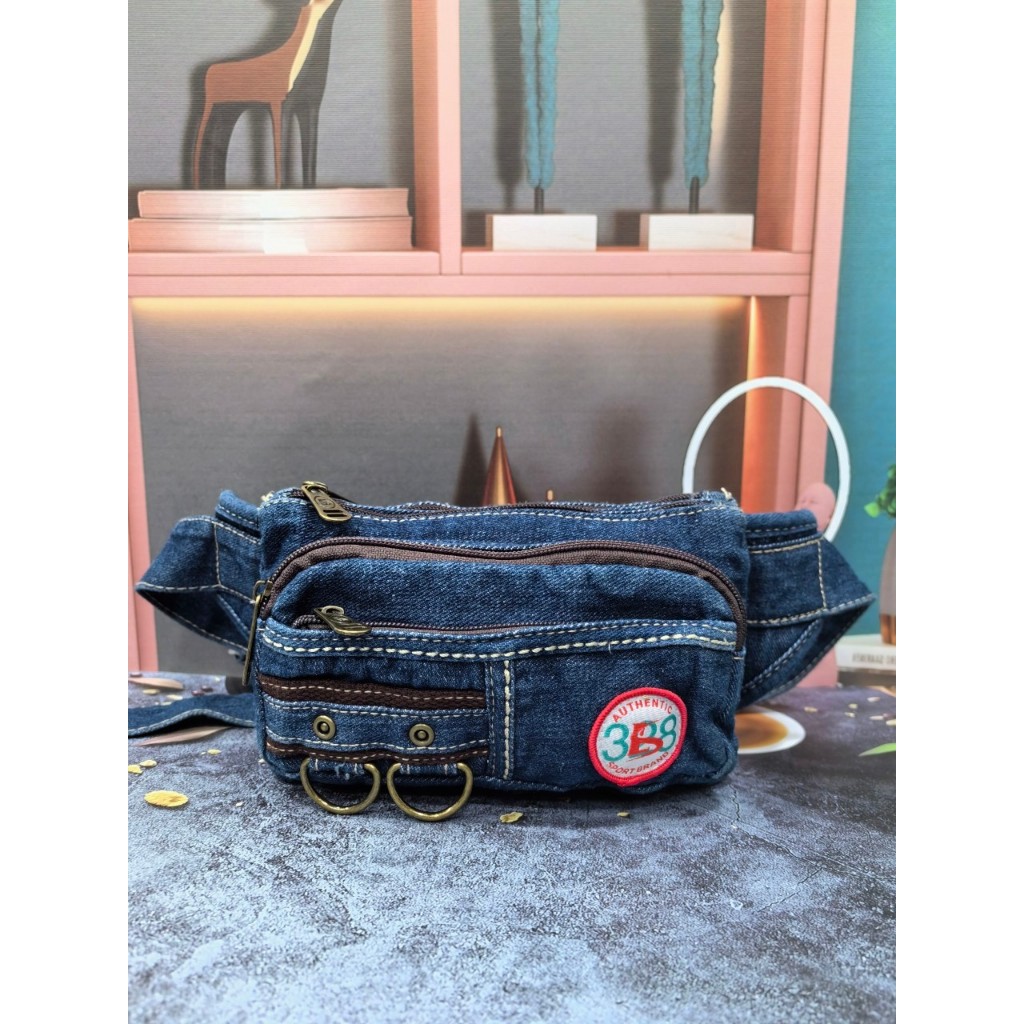 กระเป๋าคาดเอวใบกลางผ้ายีน สะพายคาดอก กระเป๋าสะพายอเนกประสงค์ - รูปที่ 2