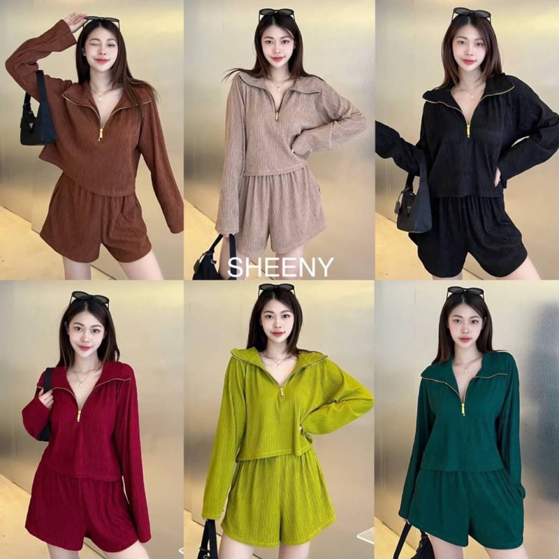 Teera พร้อมส่ง ZIPPER OVERSIZE SET เสื้อ+กางเกง อะไหล่สีทองวิบวับ งานสวยมาก sheeny